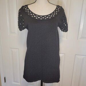 Lilly Pulitzer Black Metallic Crochet Knit Top Size XL